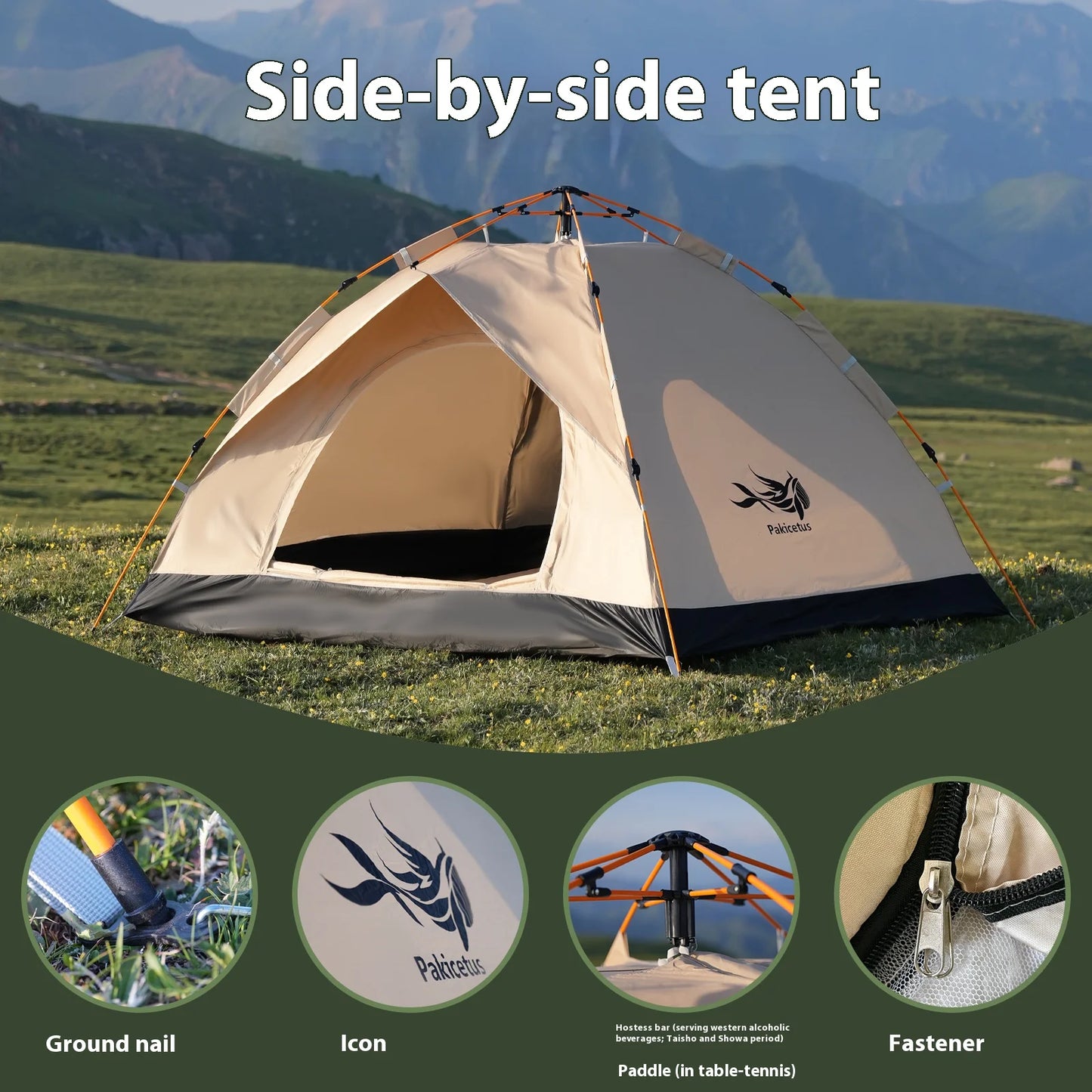 Pakicetus Windproof Camping Tent, Easy Setup, Lightweight Family Tent
