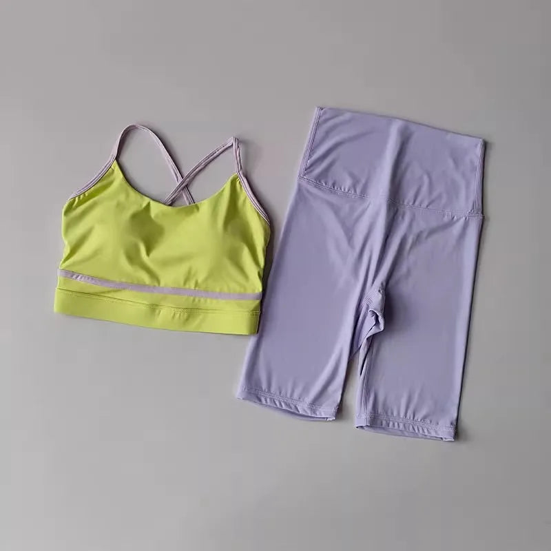 Two Piece Women Yoga Set High Waist Shorts Sports Bra