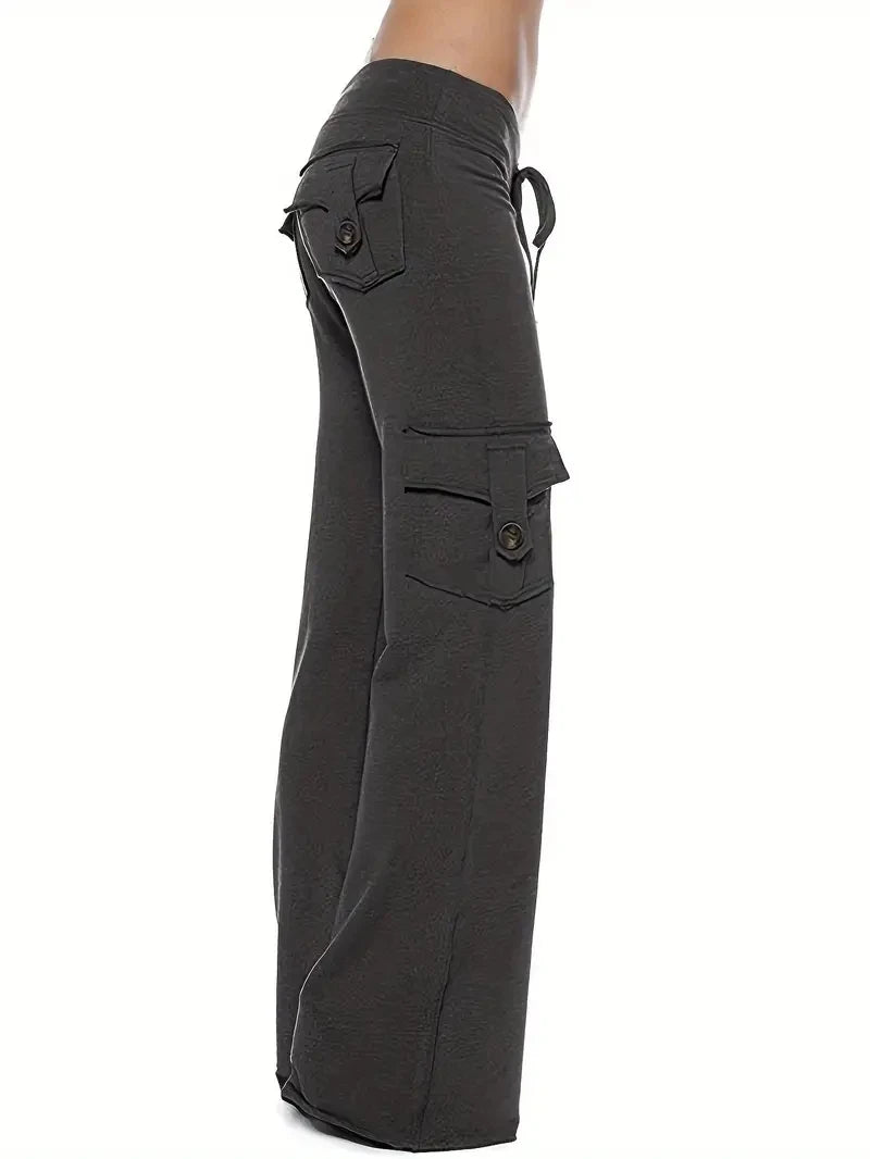 Women's Wide-Leg Drawstring Joggers With Pockets Fleece-Lined