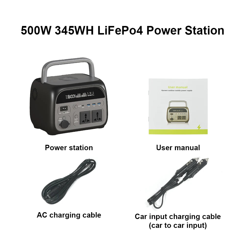 CTOLITY 500W Camping Power Station 345.6Wh LiFePo4 Portable Solar Generator 110V 220V AC Energy Storage Supply Pure Sinve Wave