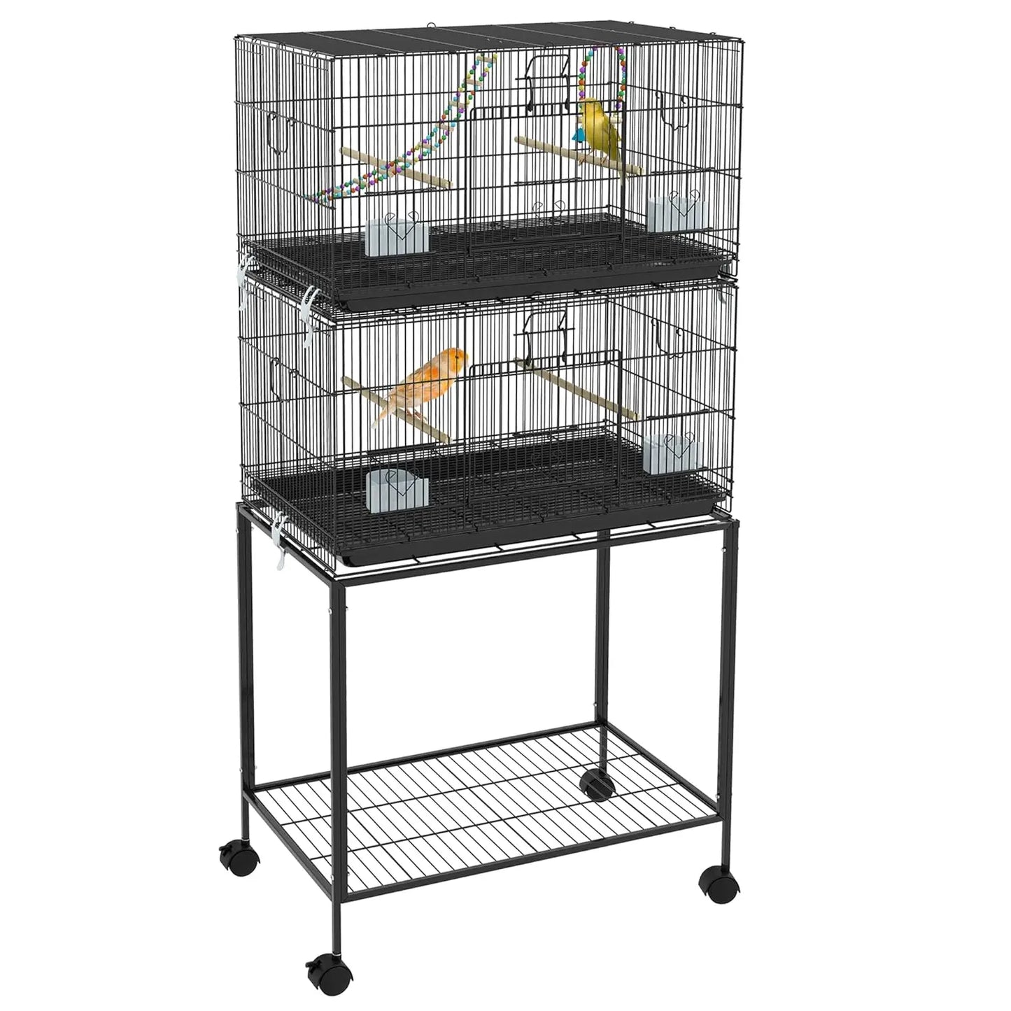 NONECN Double Stackable Bird Cage With Stand And Wheels