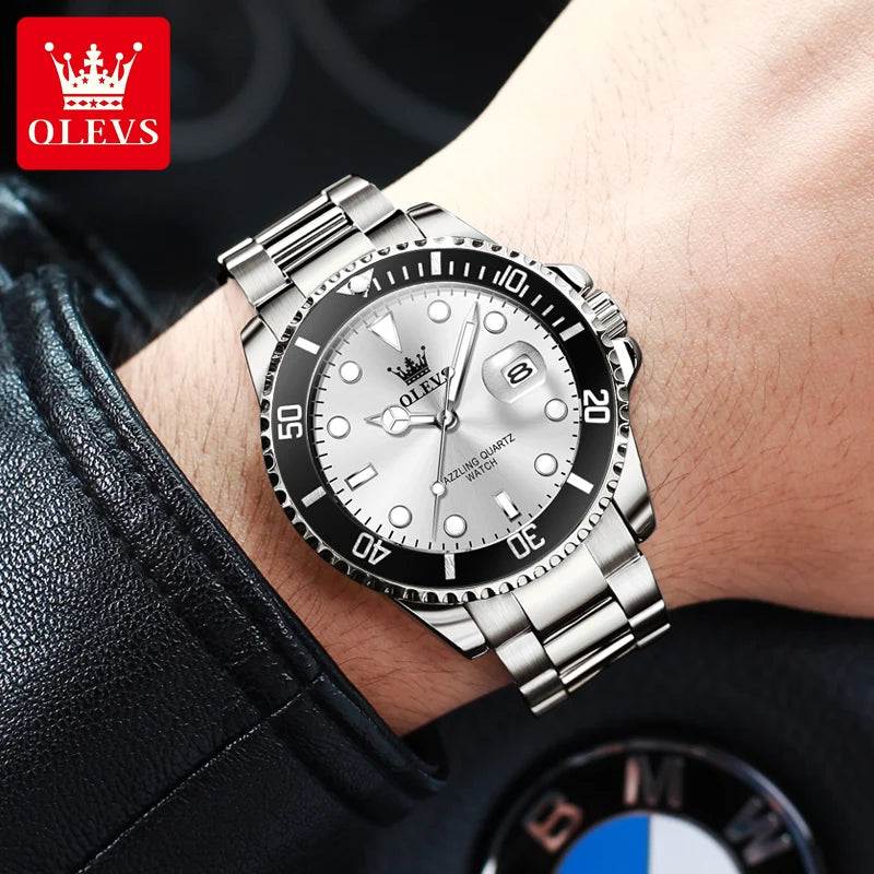 OLEVS 5885 Men's Diving Quartz Watch Stainless Steel