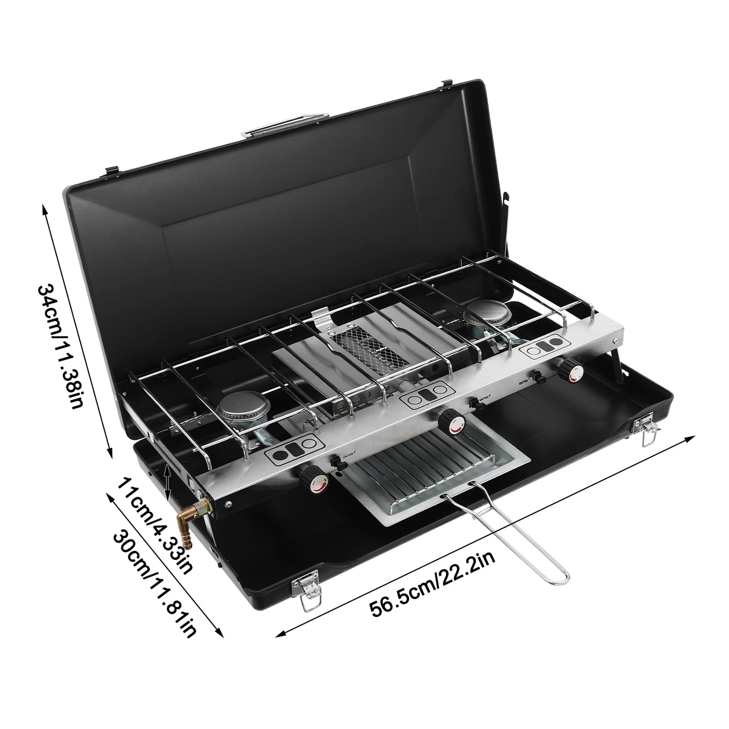 Portable Propane Camping Stove With Griddle And Windshield 3 Burners