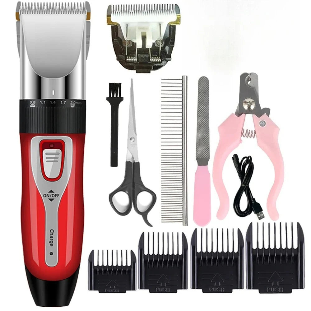 Dog Hair Clipper Cordless Rechargeable Pet Grooming Trimmer Shaver Set