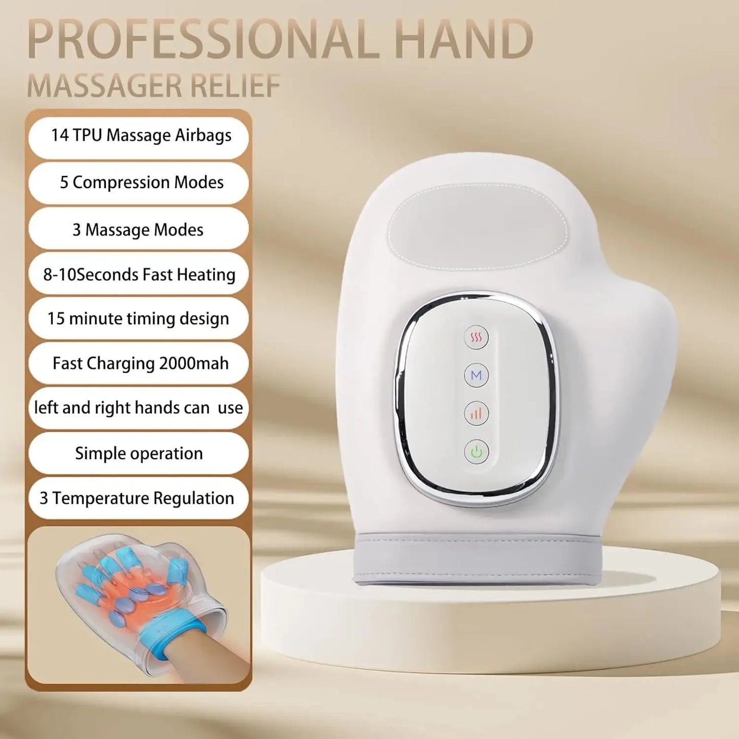 Hand Massager With Heat And Airbag Compression For Carpal Tunnel Relief
