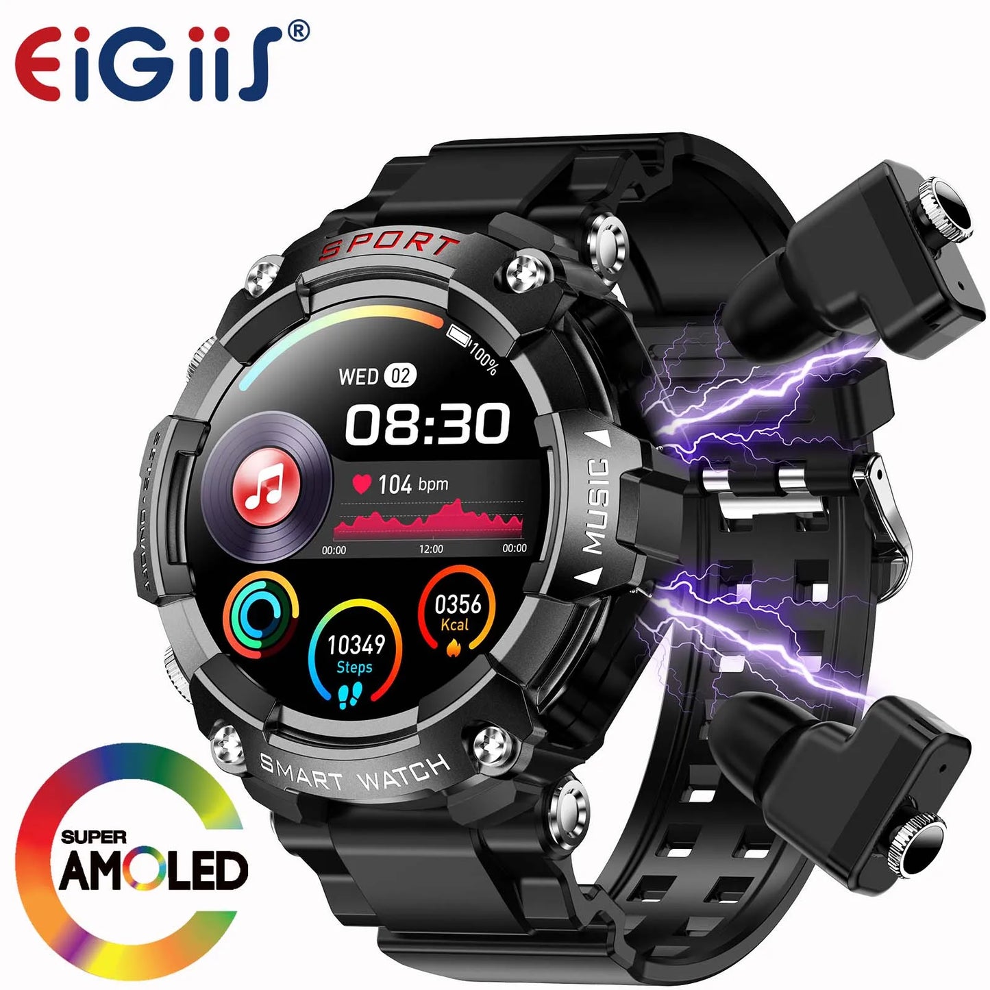LaNikar Smart Watch AMOLED Display With In-Ear Bluetooth Headset