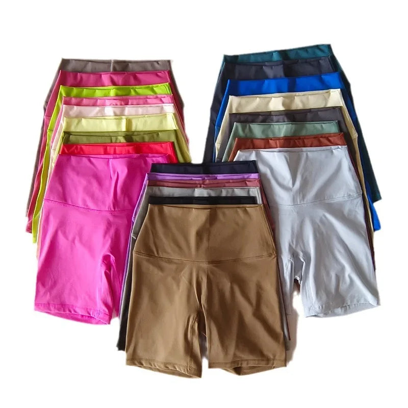 Nylon Elastane Women's Yoga Shorts High Waist Slim Fit