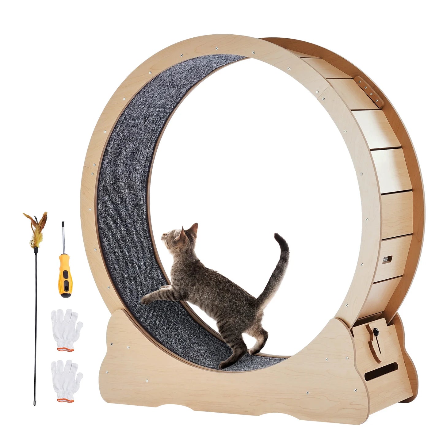 Wooden Cat Exercise Wheel With Detachable Carpet For Indoor Use