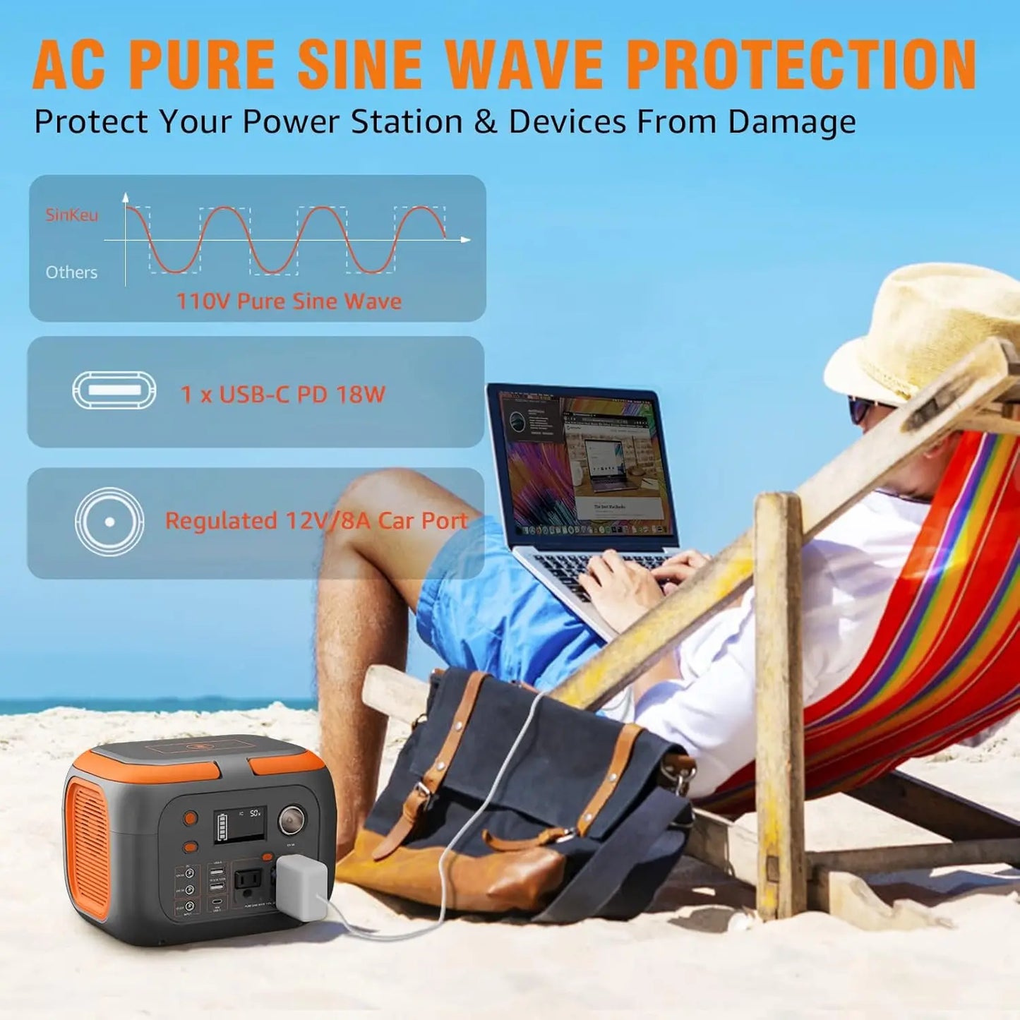SinKeu 300W Portable Power Station 70000mAh 260Wh Outdoor Solar Generator