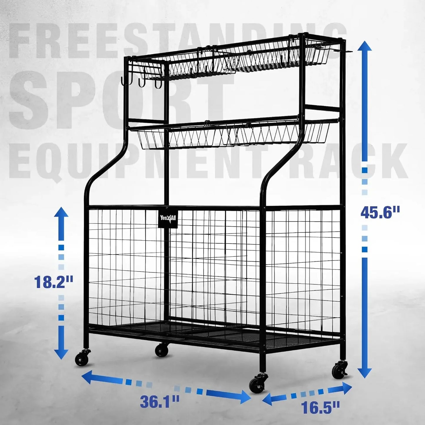 Sports Equipment Garage Organizer Ball Storage Cart Steel