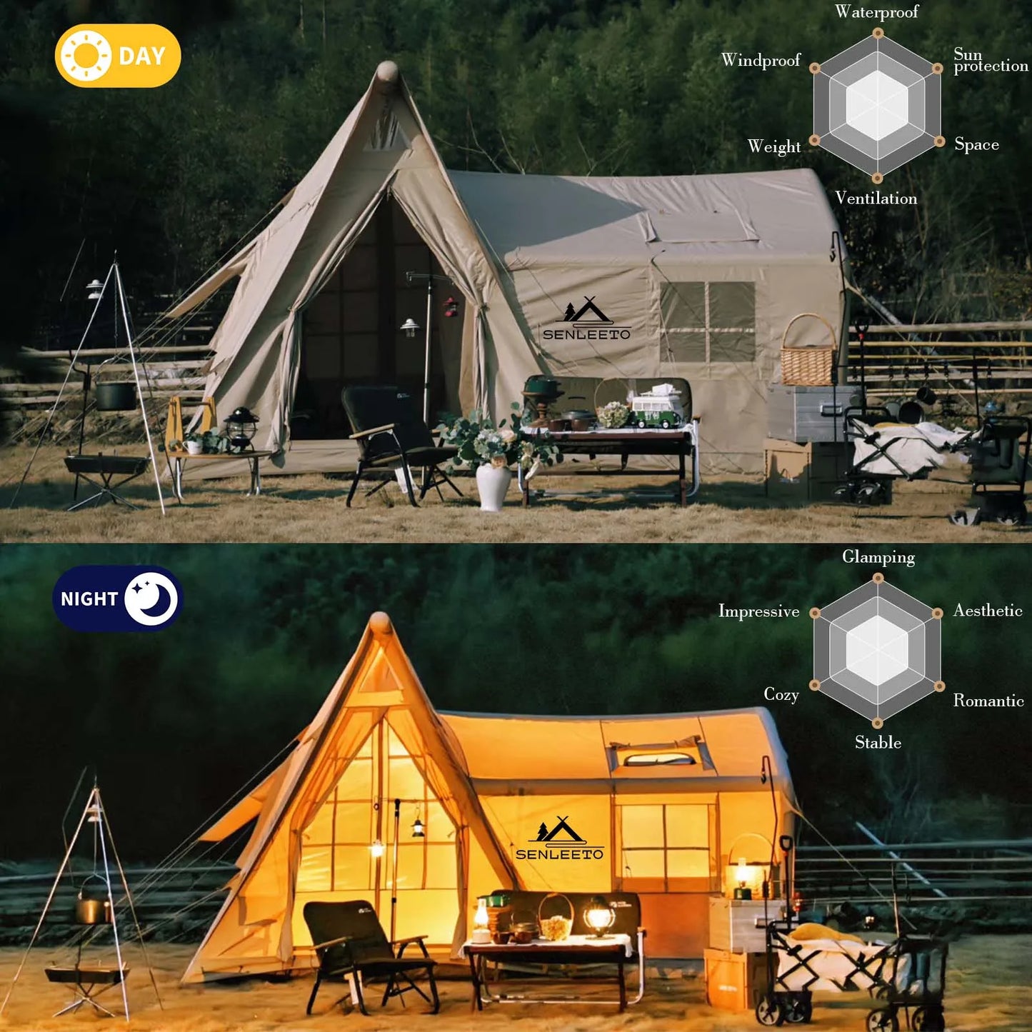 SENLEETO Inflatable Cabin Tent For Camping With Instant Setup