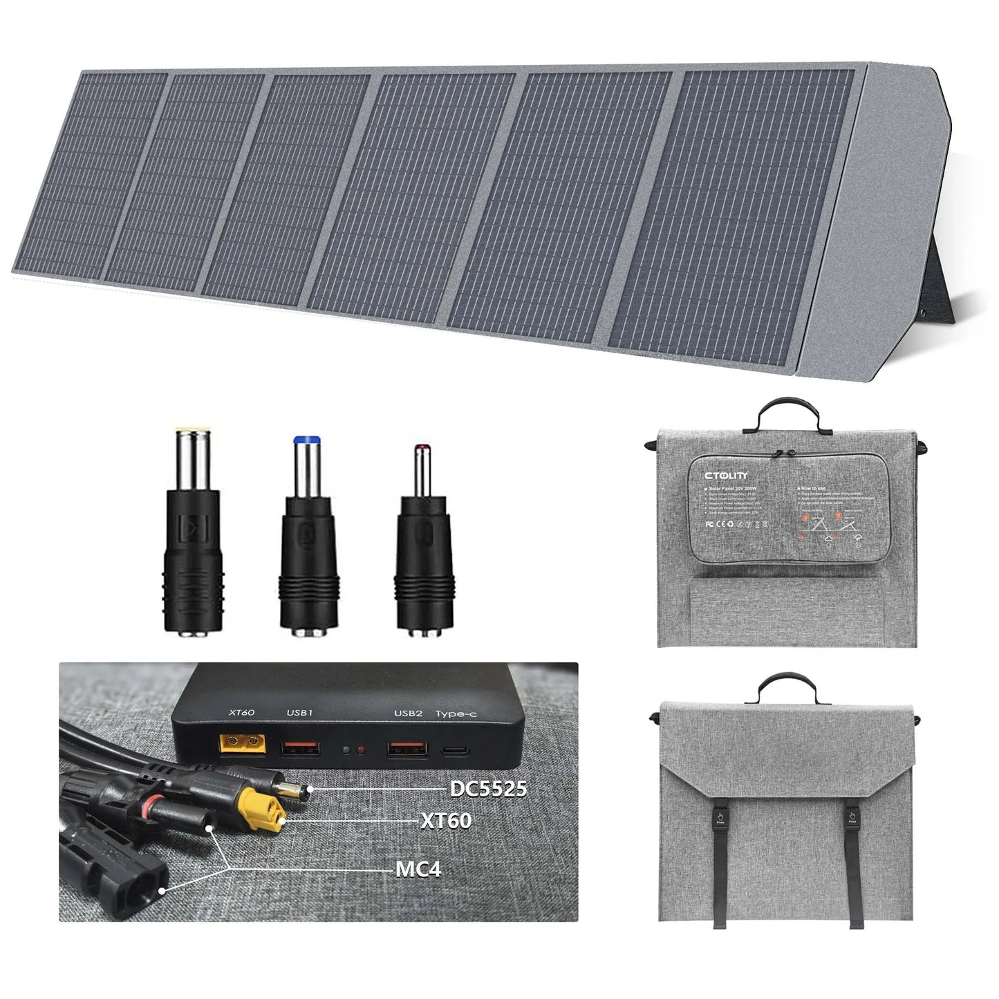 Ctolity Foldable Solar Panel, 400W / 200W / 100W / 54W Solar Generator with PD Box Charger, XT60 USB Port,Camping Outdoor Energy