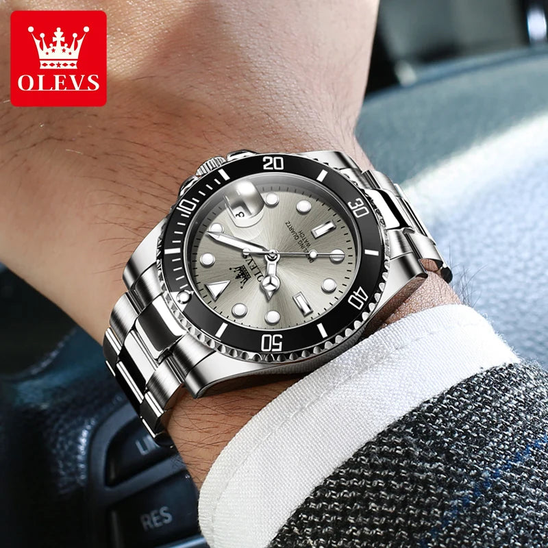 OLEVS 5885 Men's Diving Quartz Watch Stainless Steel