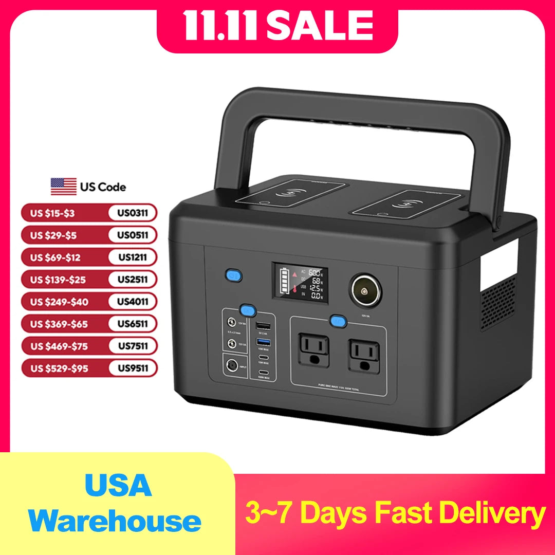 Powkey 600W Portable Power Station 296Wh Battery Backup with 2 Pure Sine Wave AC Outlets Solar Generator for Outdoor Camping RV