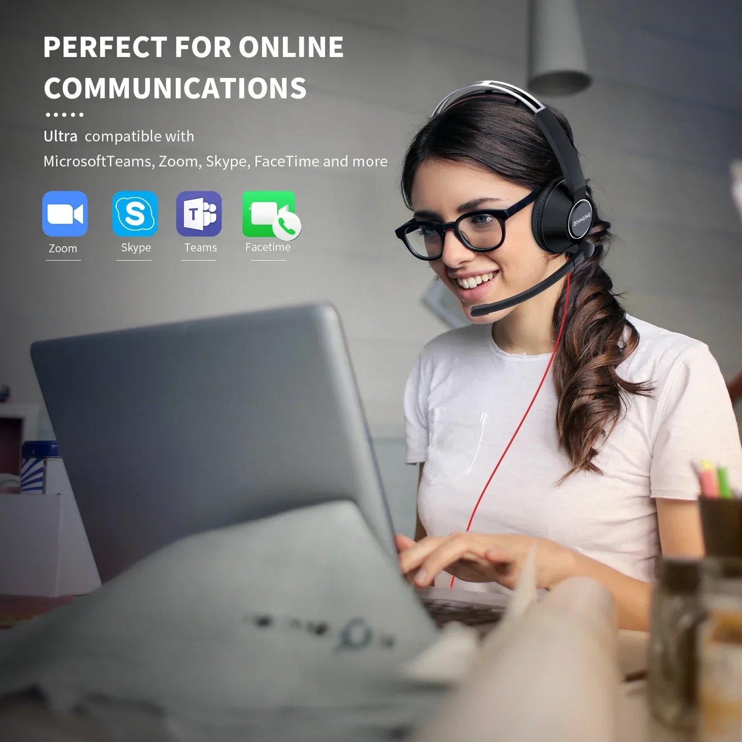 BINNUNE Wired Headphones With Mic Noise Cancelling For Office