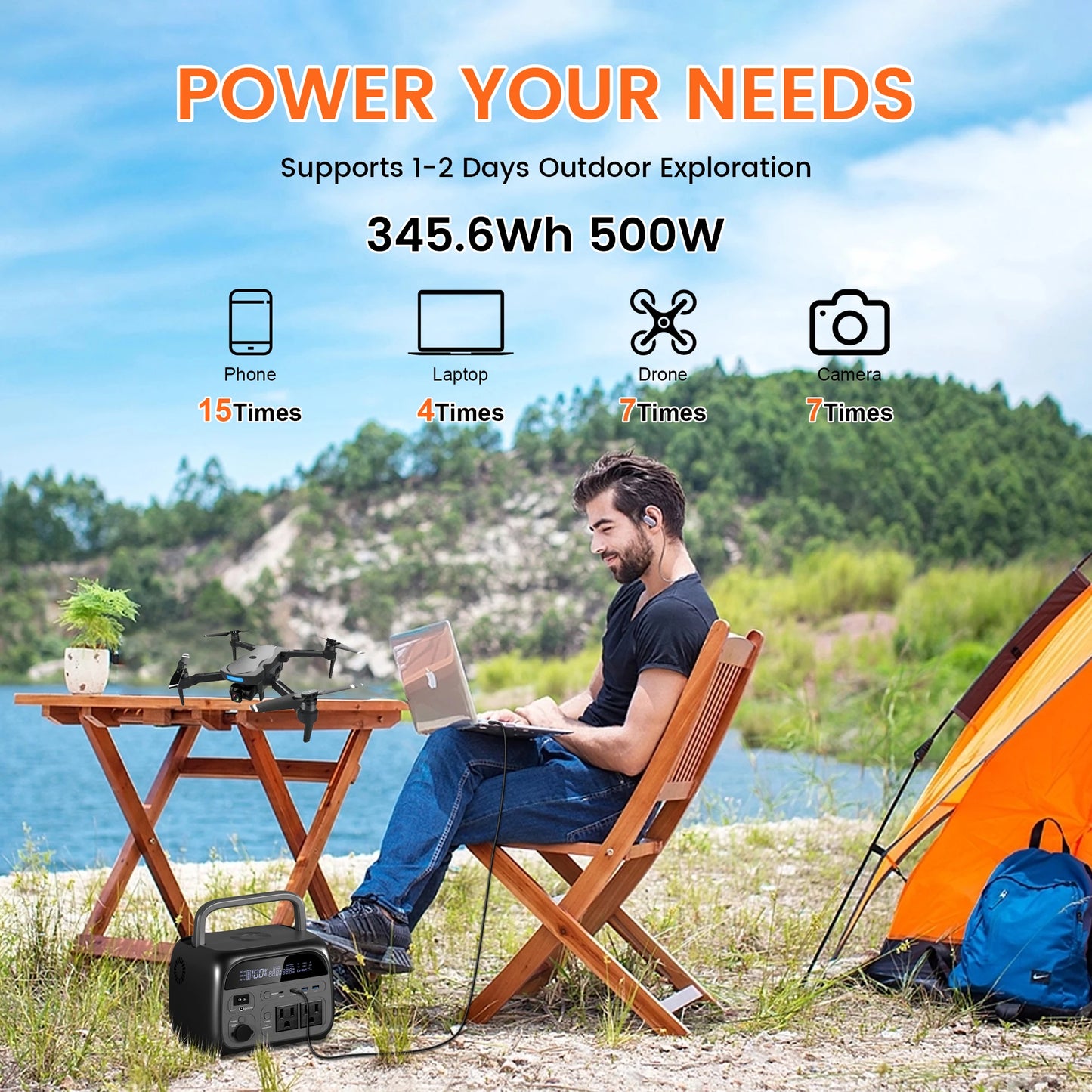 CTOLITY 500W Camping Power Station 345.6Wh LiFePo4 Portable Solar Generator 110V 220V AC Energy Storage Supply Pure Sinve Wave
