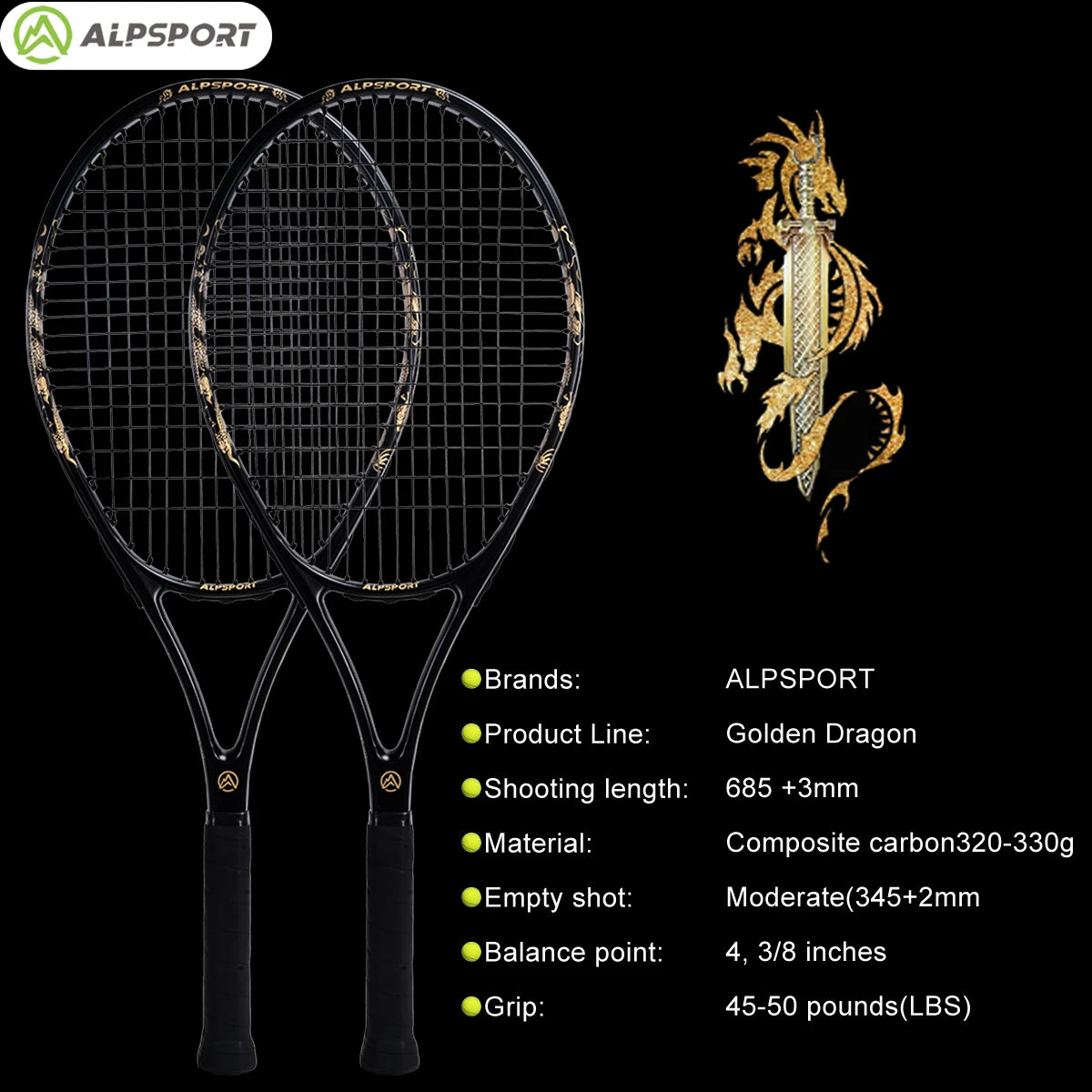 ALPSPORT JL Carbon Fiber Tennis Racket For Students And Teens