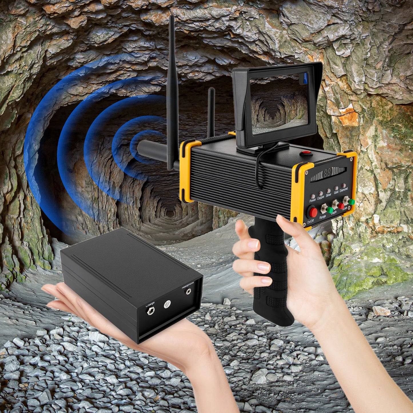 Long Distance Metal Detector With LCD Screen Cordless Gold Silver