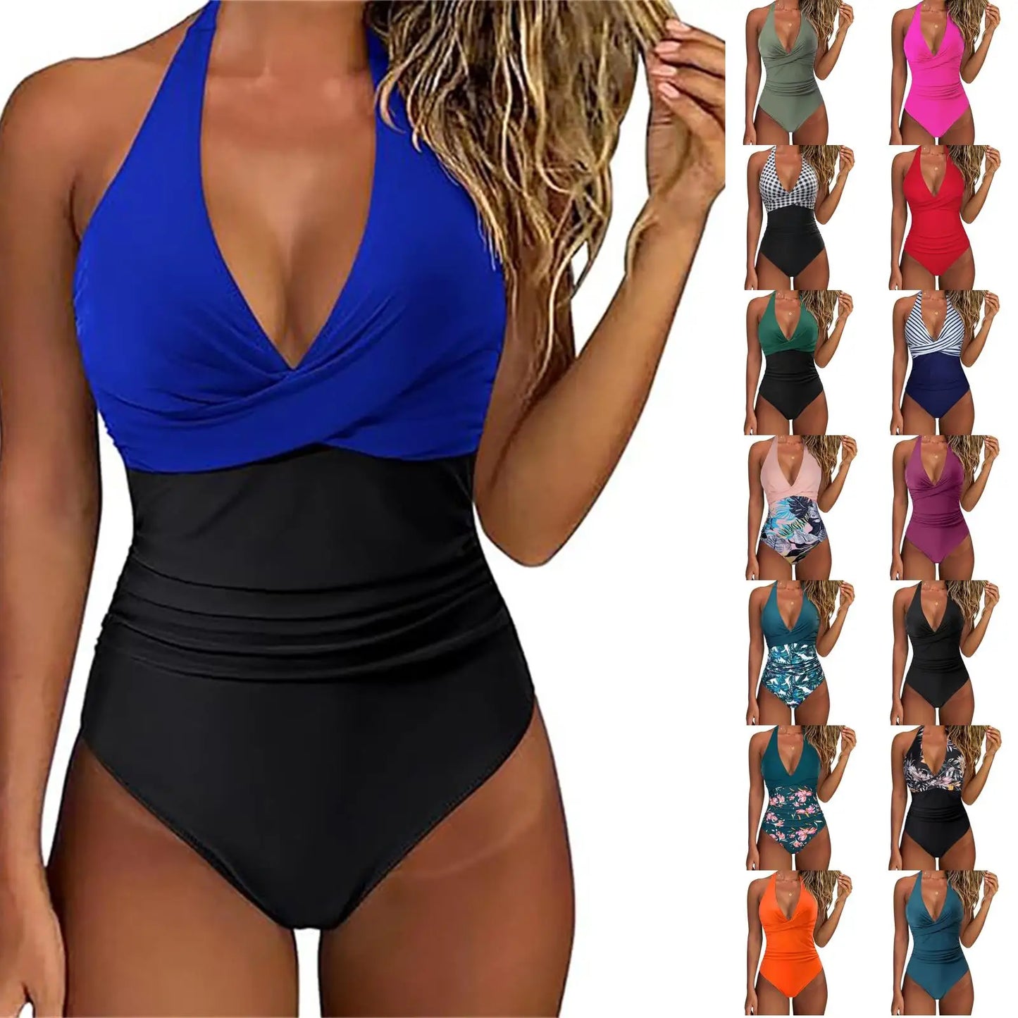 NONECN Tummy Control Striped Cross Front One Piece Swimsuit