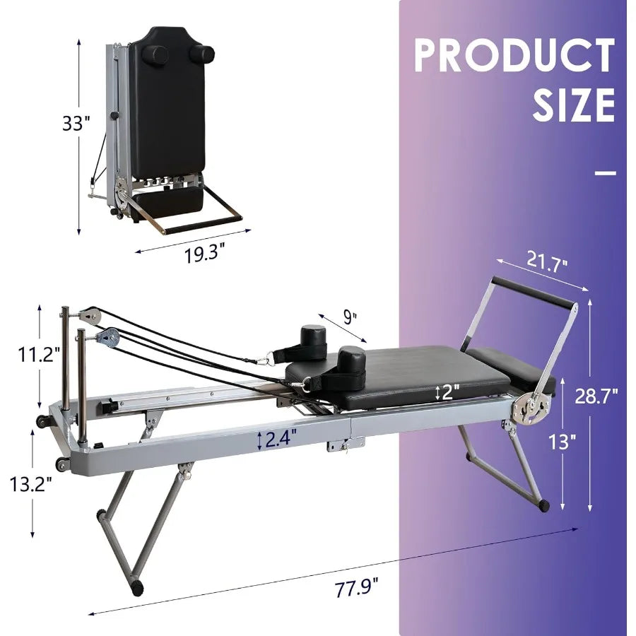 Foldable Pilates Reformer Machine with Springs Resistance for FullBody Home Workout Adjustable Fitness Equipment Suitable for A