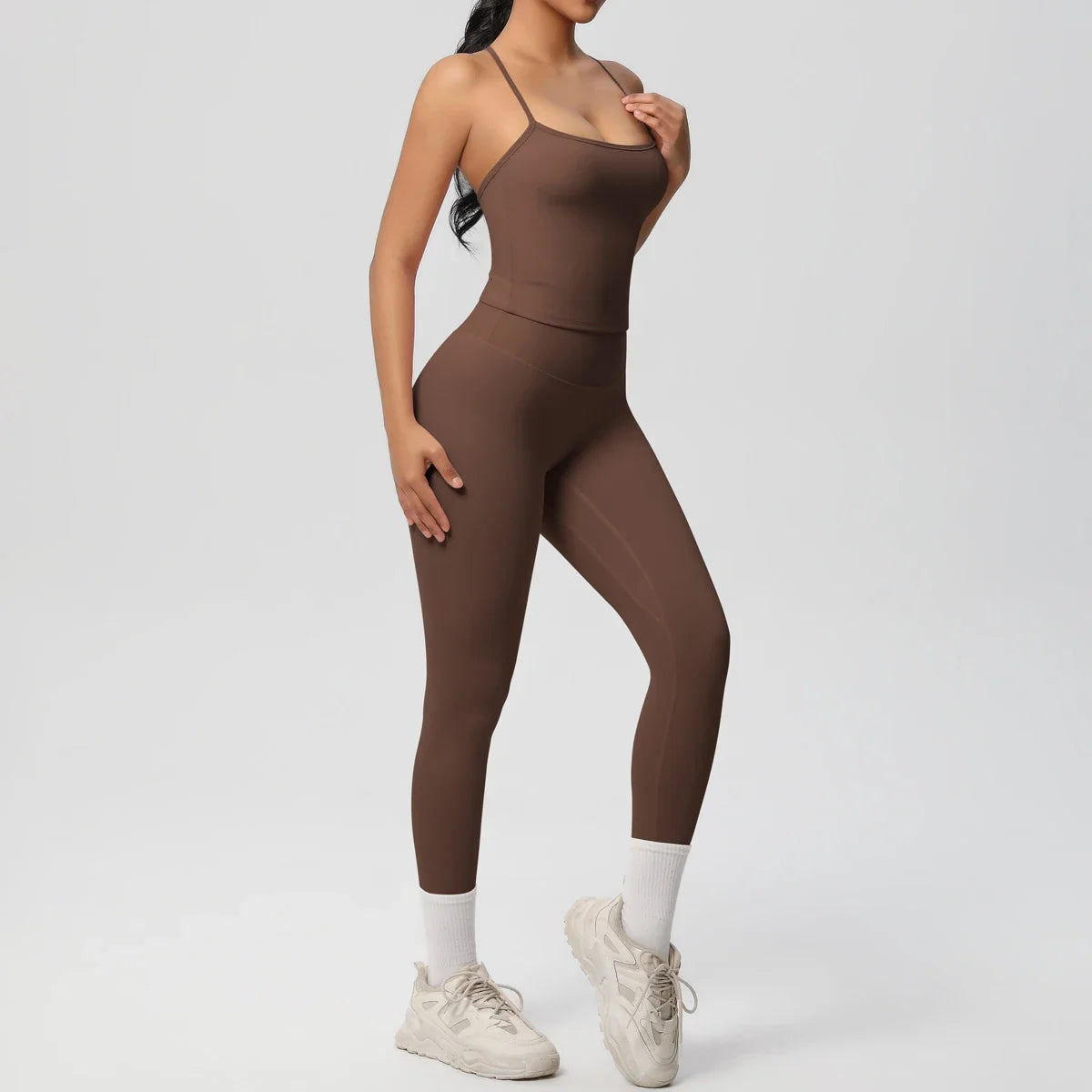 Halter Yoga Top Set Slimming Tummy Control Sleeveless Gym Wear
