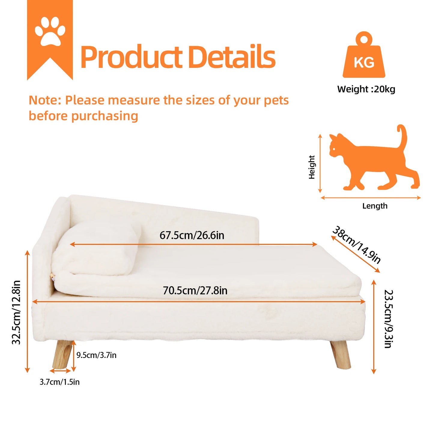 BINGOPAW Elevated Nordic Pet Bed with Waterproof Pad and Wood Legs