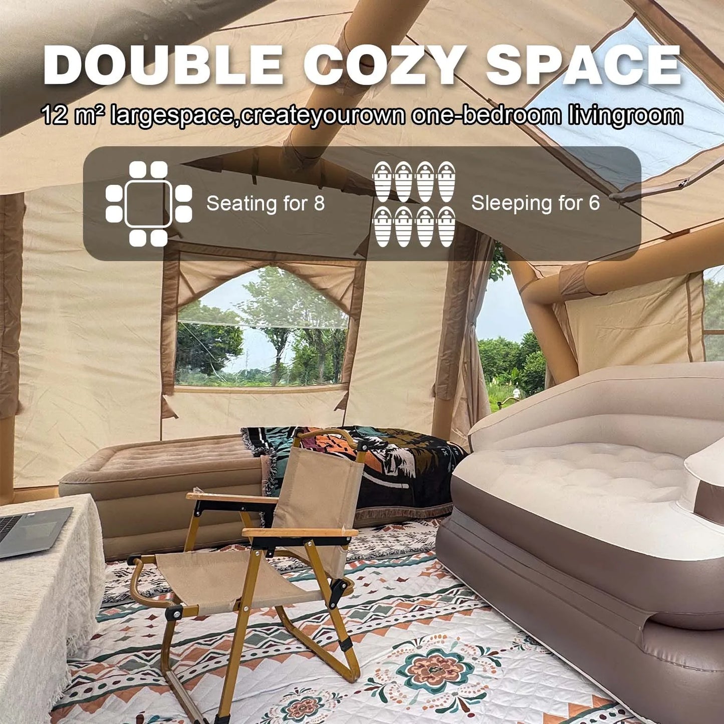 SENLEETO Inflatable Cabin Tent For Camping With Instant Setup