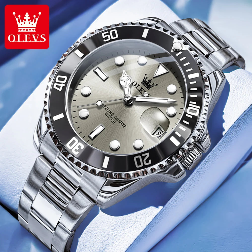 OLEVS 5885 Men's Diving Quartz Watch Stainless Steel