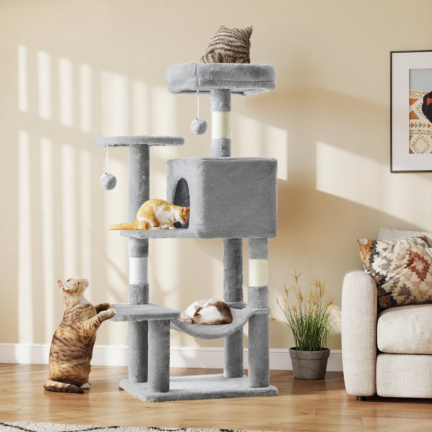JHK Cat Tree Multi Cat Climbing Tower Sisal Scratching Posts