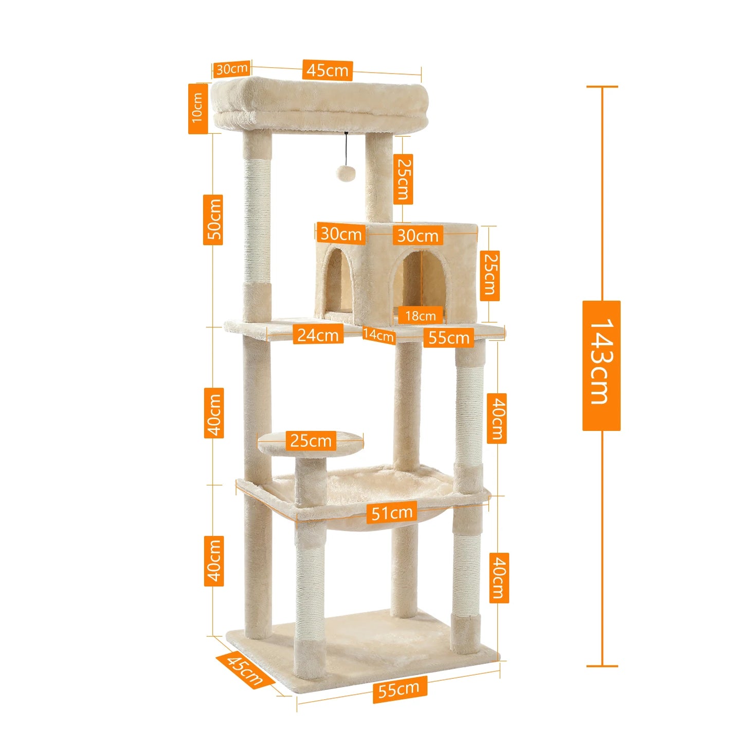PAWZ Road 5 Level Indoor Cat Tree With Large Hammock And Scratching Posts
