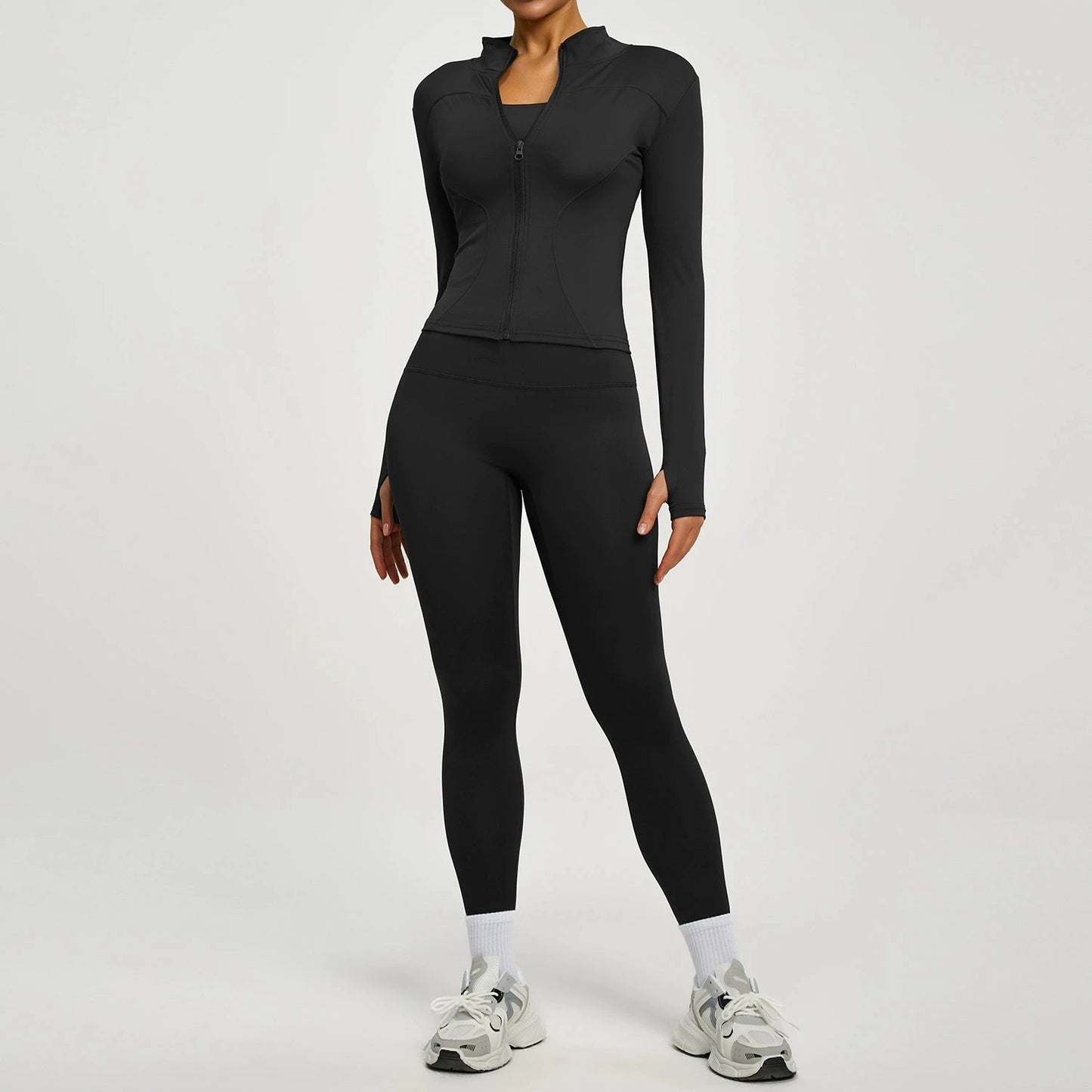 Women Long Sleeve Jacket And Leggings Yoga Set Tracksuit Workout