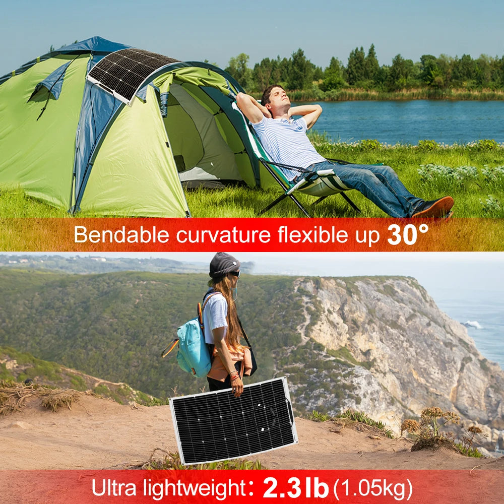DOKIO 100W Flexible Monocrystalline Solar Panel for Camping RV
