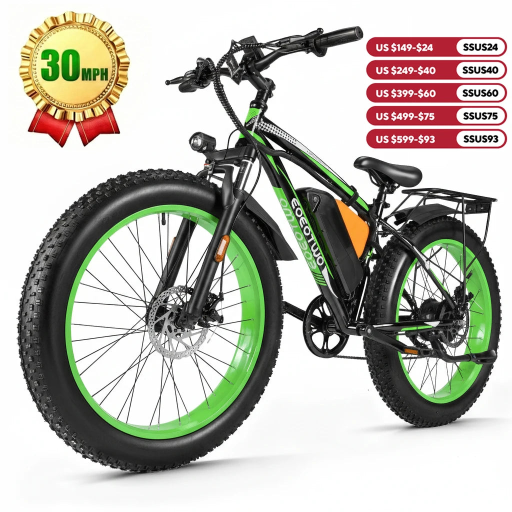 EOEOTWO Fat Tire Electric Bike All Terrain 1000W Peak Power