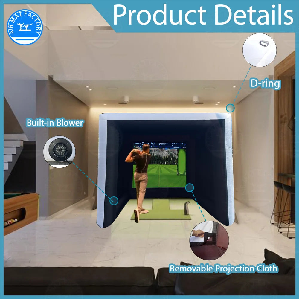Stock at US!Inflatable golf practice swing simulator tent, indoor Swing Simulator Net Cage,Perfect for backyard parties 10x9x9ft