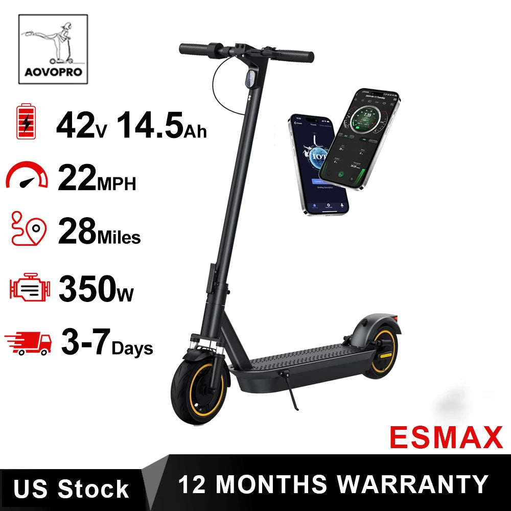 AOVOPRO New ESMAX Electric Scooter 500W 22MPH Adult APP Smart Scooter 28 miles Range Shock-absorbing Anti-skid Folding E-Scooter