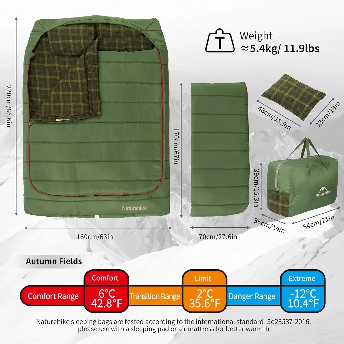Naturehike Flannel Two Person Sleeping Bag With Pillows
