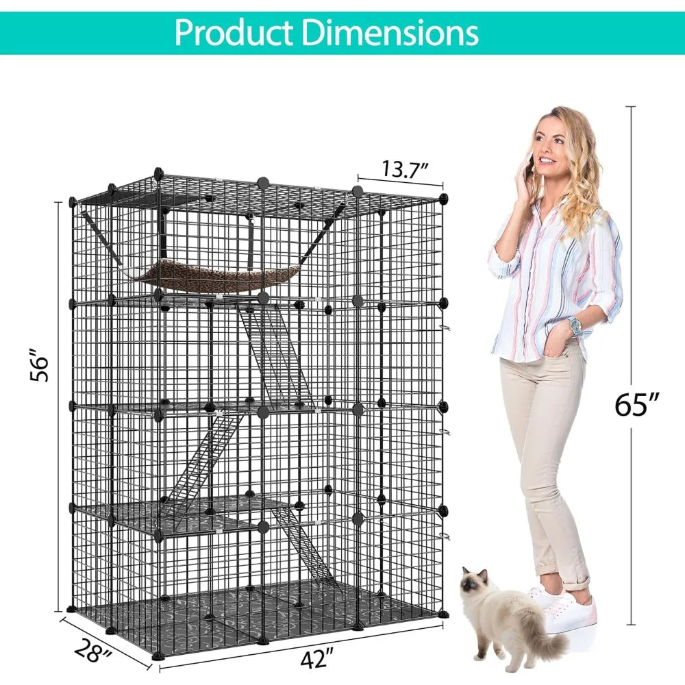 4 Tier Indoor Cat Cage Playpen With Heavy Duty Metal